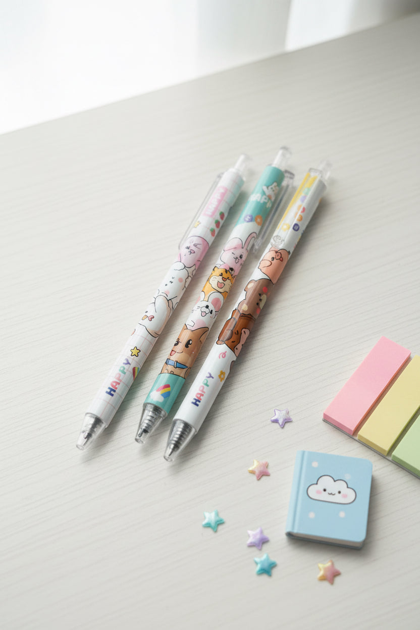 Stylo bille kawaii Happy Bears – 3 designs aléatoires