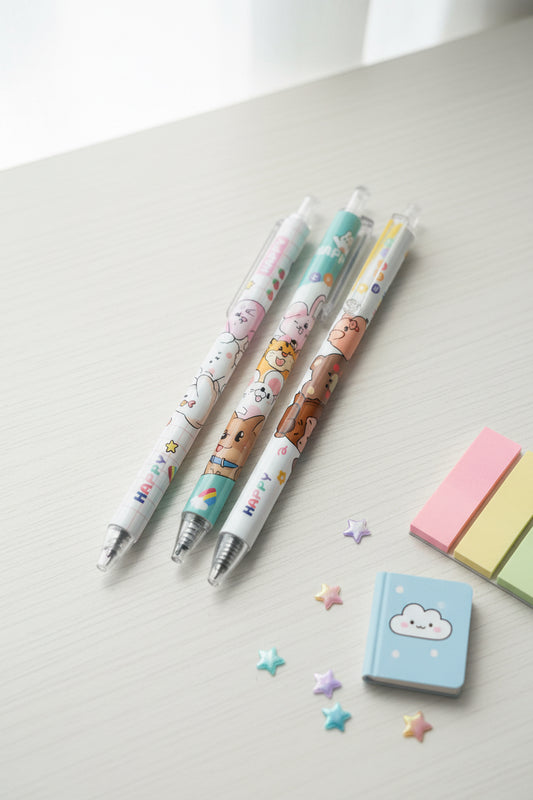 Stylo bille kawaii Happy Bears – 3 designs aléatoires