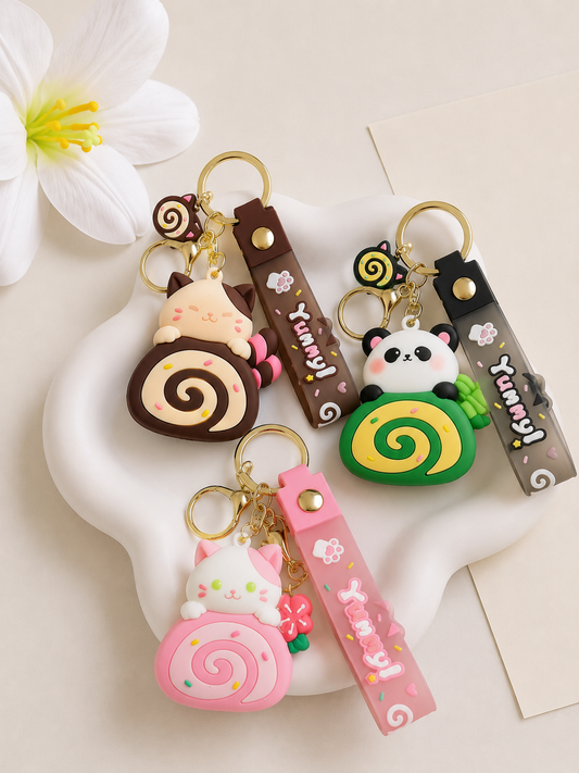 Porte-clé Kawaii Panda Gâteau Roulé 🐼🍰