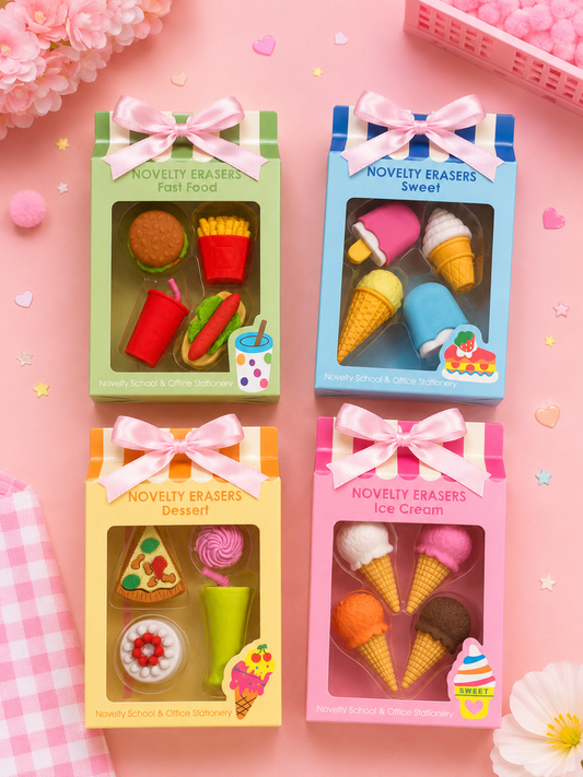 Boîte de 4 Gommes Kawaii 🍦🍔