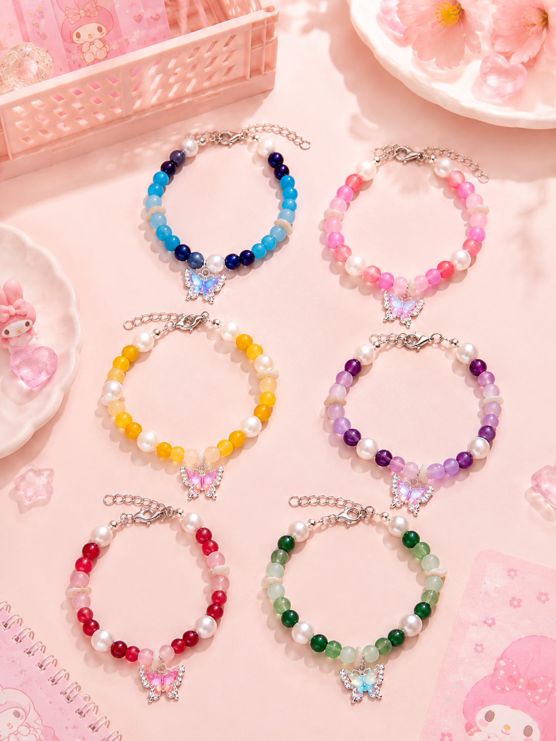 Bracelet Breloque Papillon & Coquillages
