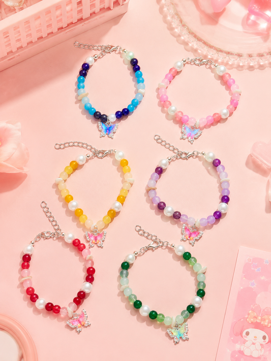 Bracelet breloque papillon et coquillages en perles colorées kawaii