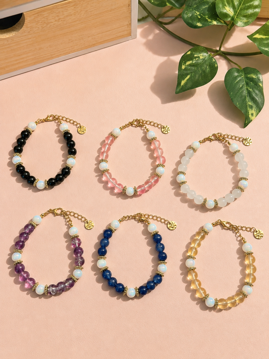 Bracelets en perles de verre colorées avec breloque lotus dorée – Cuteberry