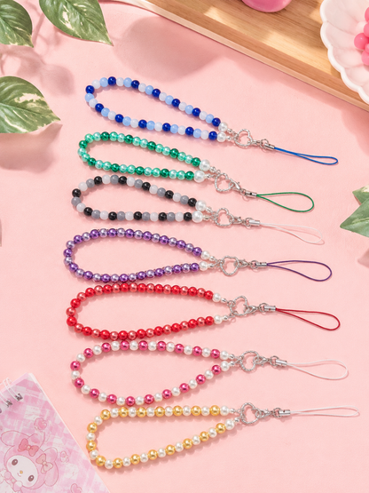 Chaîne de téléphone Cœur & Perles Kawaii