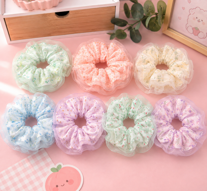 Chouchou tulle pastel fleuri – 7 couleurs aléatoires kawaii