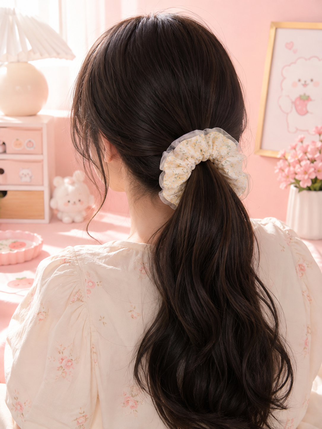 Chouchou Kawaii Pastel Fleuri