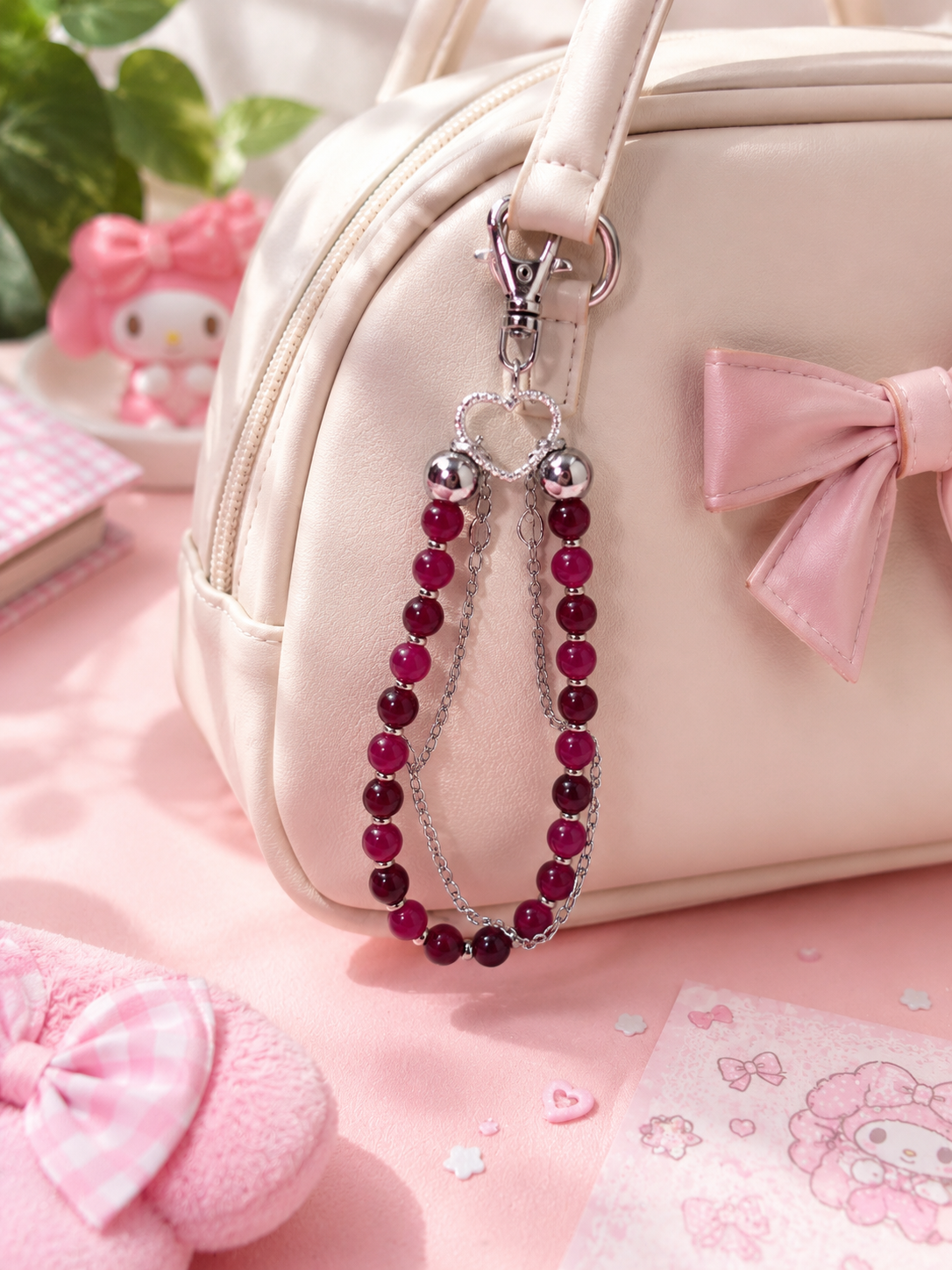 Porte-clés Perles & Cœur Kawaii