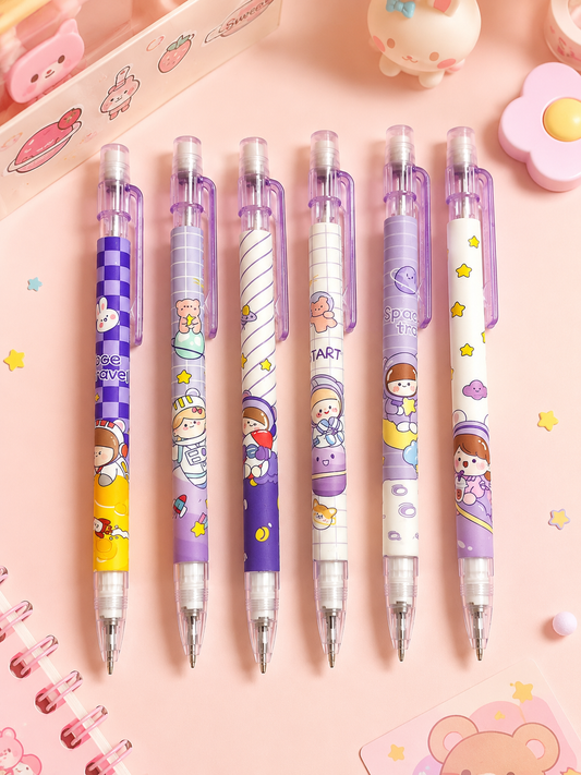 Porte-mines Kawaii Thème Spatial Violet
