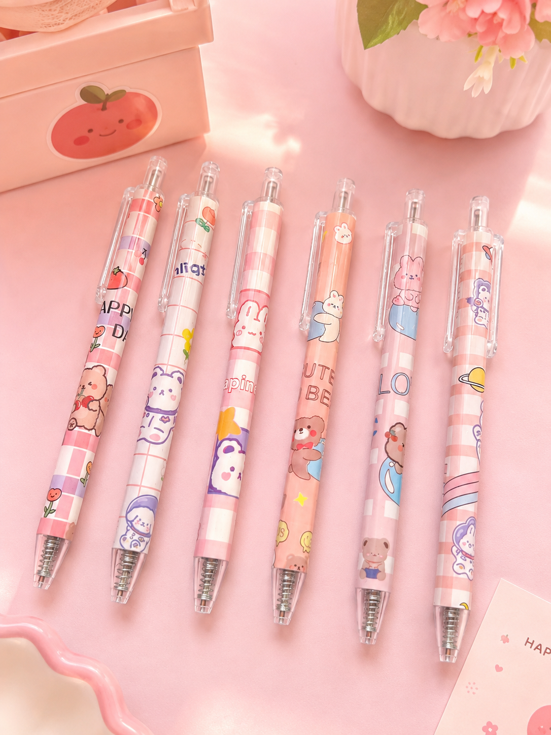 Stylo bille kawaii Cute Bears – 6 designs aléatoires rose pastel