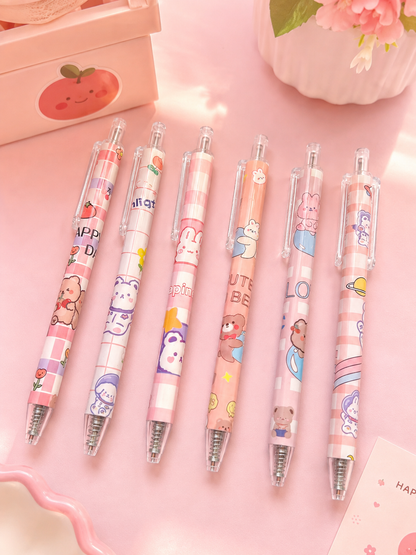 Stylo bille kawaii Cute Bears – 6 designs aléatoires rose pastel